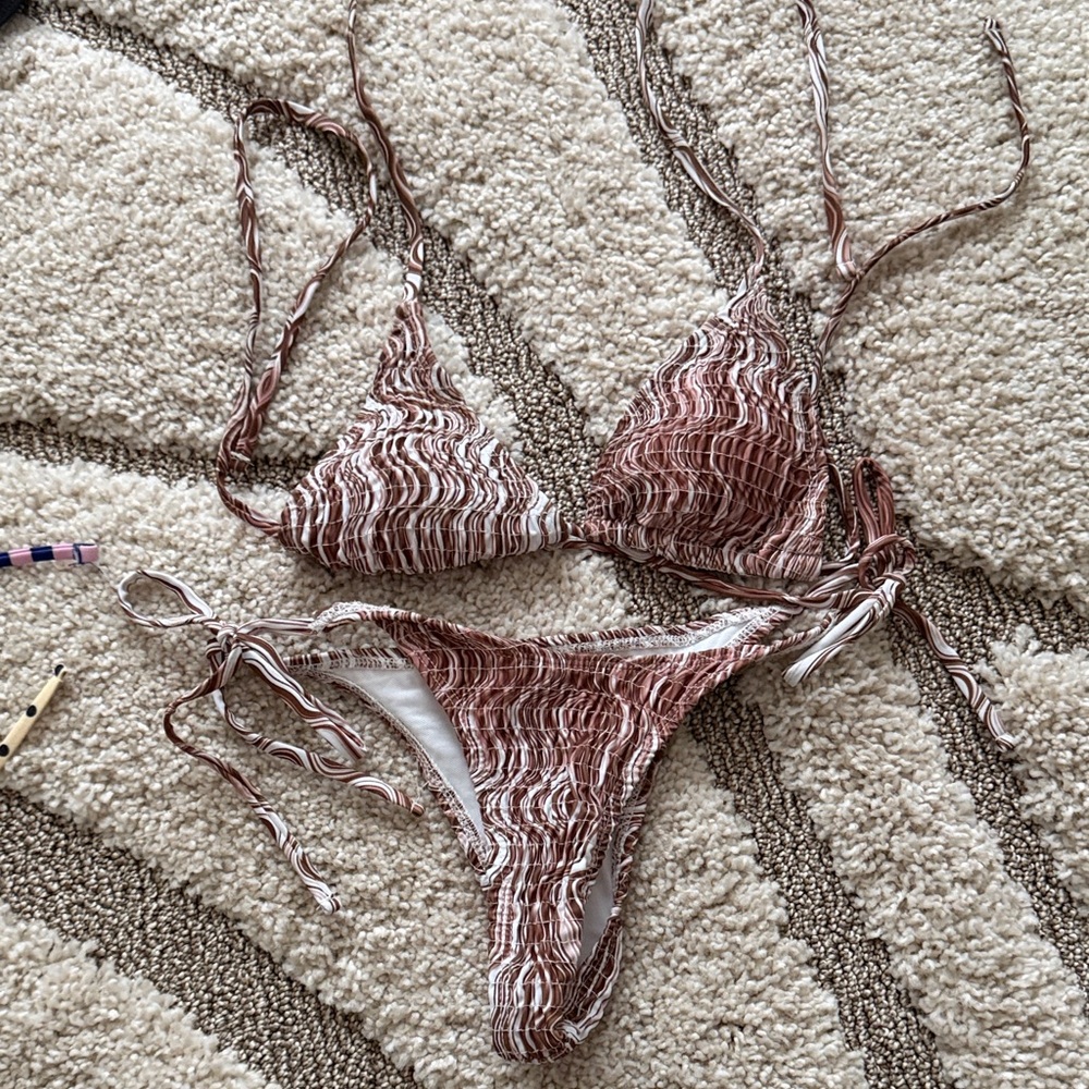 Stylish Brown and White Bikini Set
